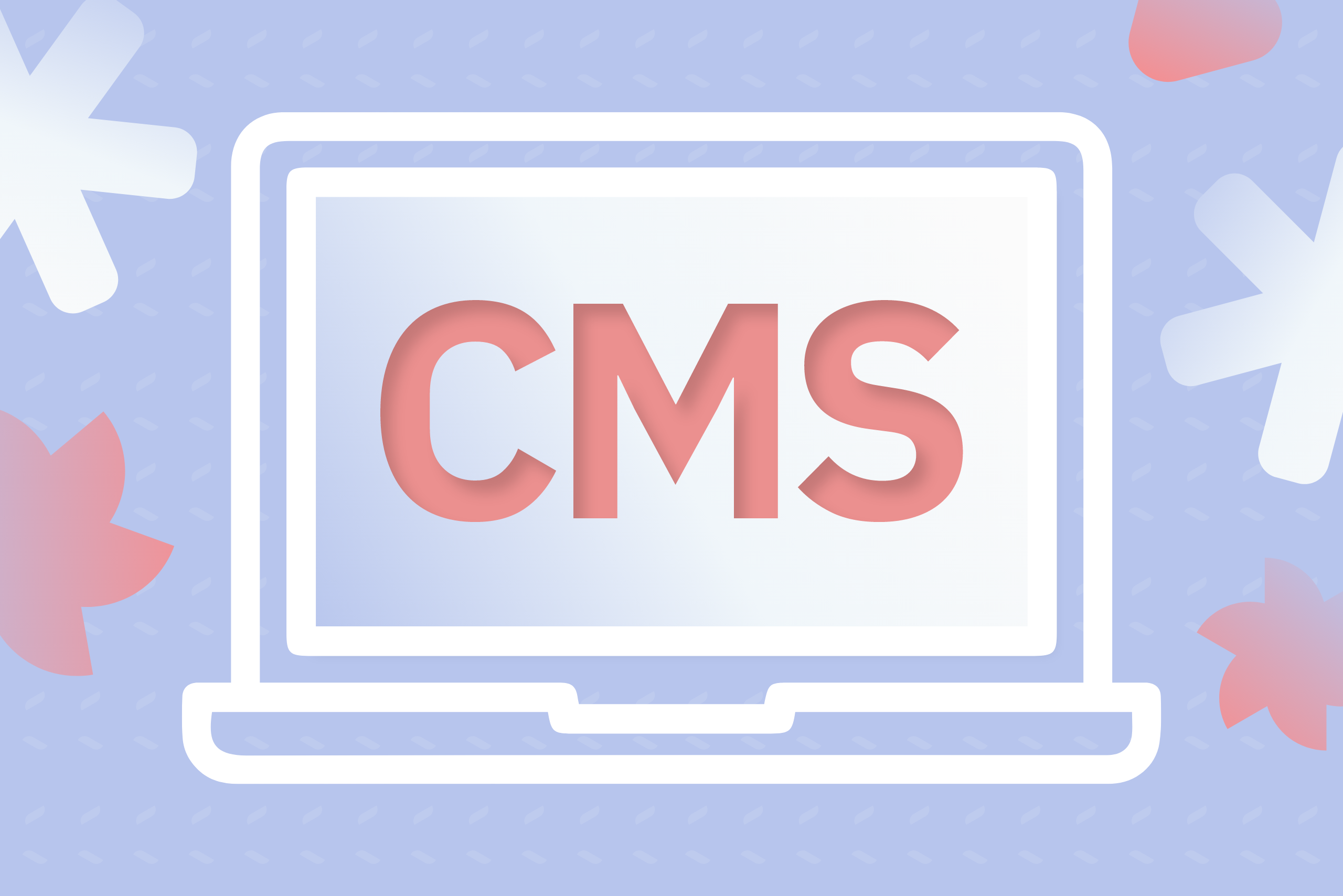 Laptop screen displaying the letters "CMS" in red.