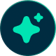 Turquoise sparkle icon inside a dark circle.