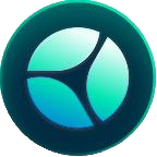 Blue and teal circular logo with three curved segments converging at the center.