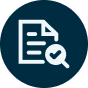 Document icon with a magnifying glass and checkmark.
