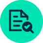Document icon with a magnifying glass and checkmark.