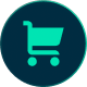Teal shopping cart icon in a dark teal circle.