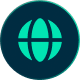 Turquoise globe icon inside a dark circle.