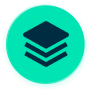 Teal circular icon with three stacked layers.