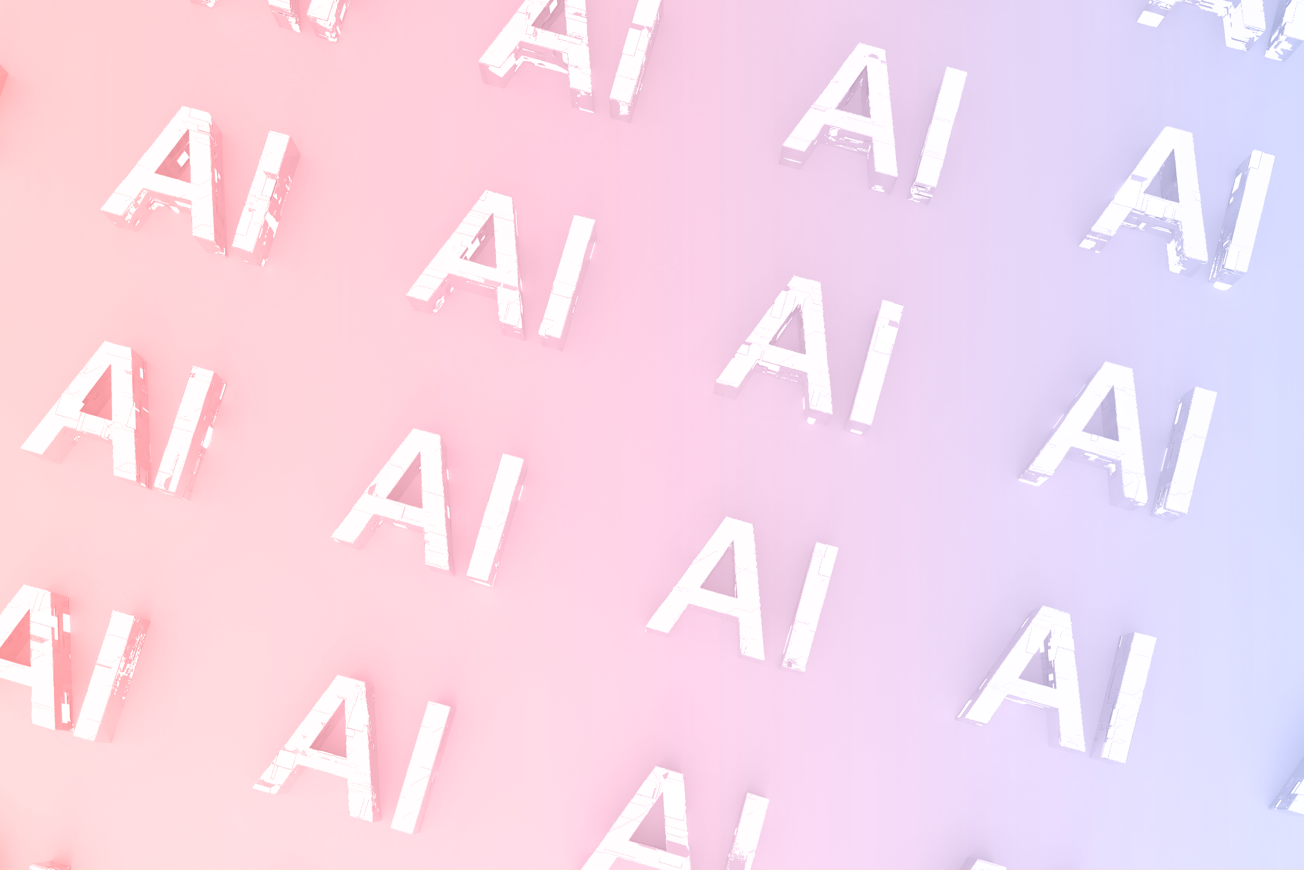 Repeated white "AI" text on a pink and purple gradient background.