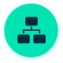 Network diagram icon with three connected computer screens.