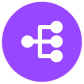 Purple circular icon with a white share symbol connected to three dots.