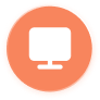 Orange circular icon with a white computer monitor symbol.