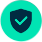 Teal shield icon with a check mark in the center.