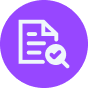 Purple icon of a document with a checklist and magnifying glass.