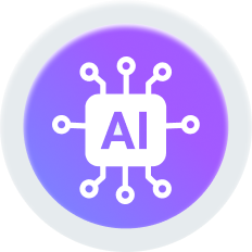 AI chip icon with circuit lines on a purple gradient background.