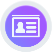 Icon of a profile card with person silhouette and text lines.