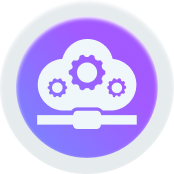 Cloud icon with gears inside, representing network or computing services.