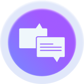 Two overlapping chat bubbles in a gradient circle.