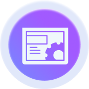Icon of a webpage with a gear symbol on a purple circular background.